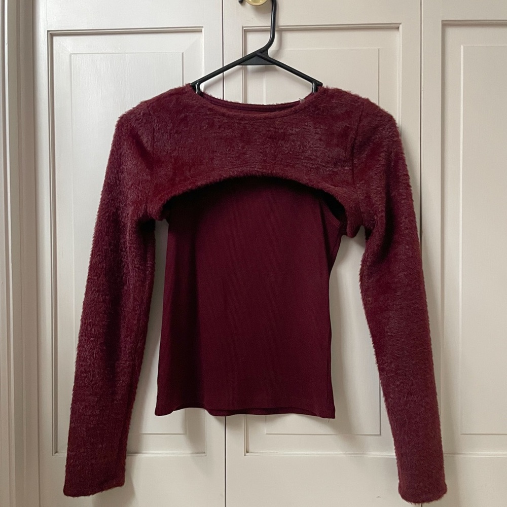 SO Girls Burgundy Ribbed Tank‎ Top and Fuzzy Shrug 2-Piece Set Size L 10/12
